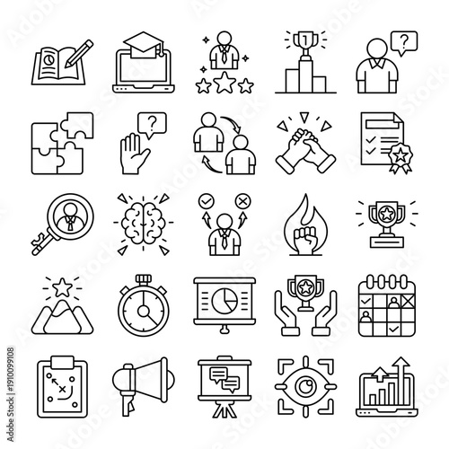 Mentoring and Training Line Icon Pack – Coaching, Learning & Professional Development Editable Stroke Vector Set (25 Icons)