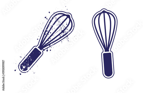 Grunge texture Two blue whisk illustrations one with grunge effect and one clean on white background Vintage Style