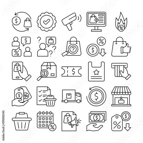 Modern Shopping Icon Pack – 25 Retail & E-Commerce Vector Icons