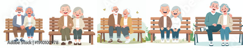 vector old couple sitting on a park bench laughing together