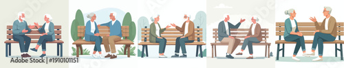 vector old couple sitting on a park bench talking together