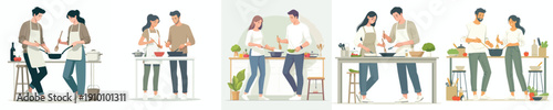 vector of couple cooking in the kitchen together