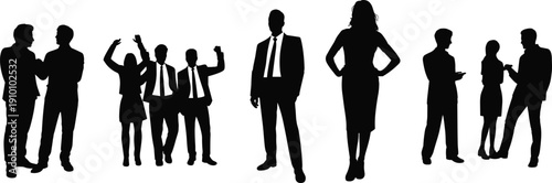 Business People Silhouettes Set Professional Corporate Group Office Workers Standing Meeting Success Teamwork Formal Suit Male Female Character Vector Illustration Bundle