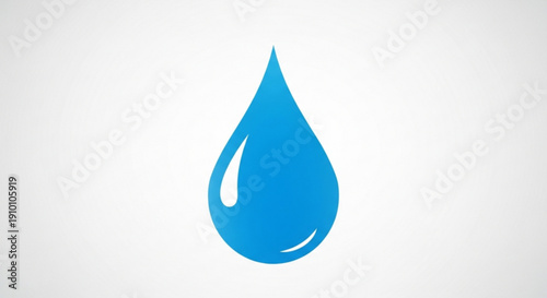 Blue water droplet icon with shiny surface on white background symbolizing purity and refreshment