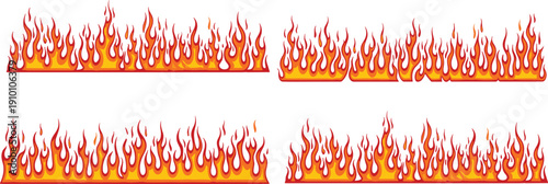Realistic fire flames borders collection blazing hot burning elements isolated cartoon style vector illustration set