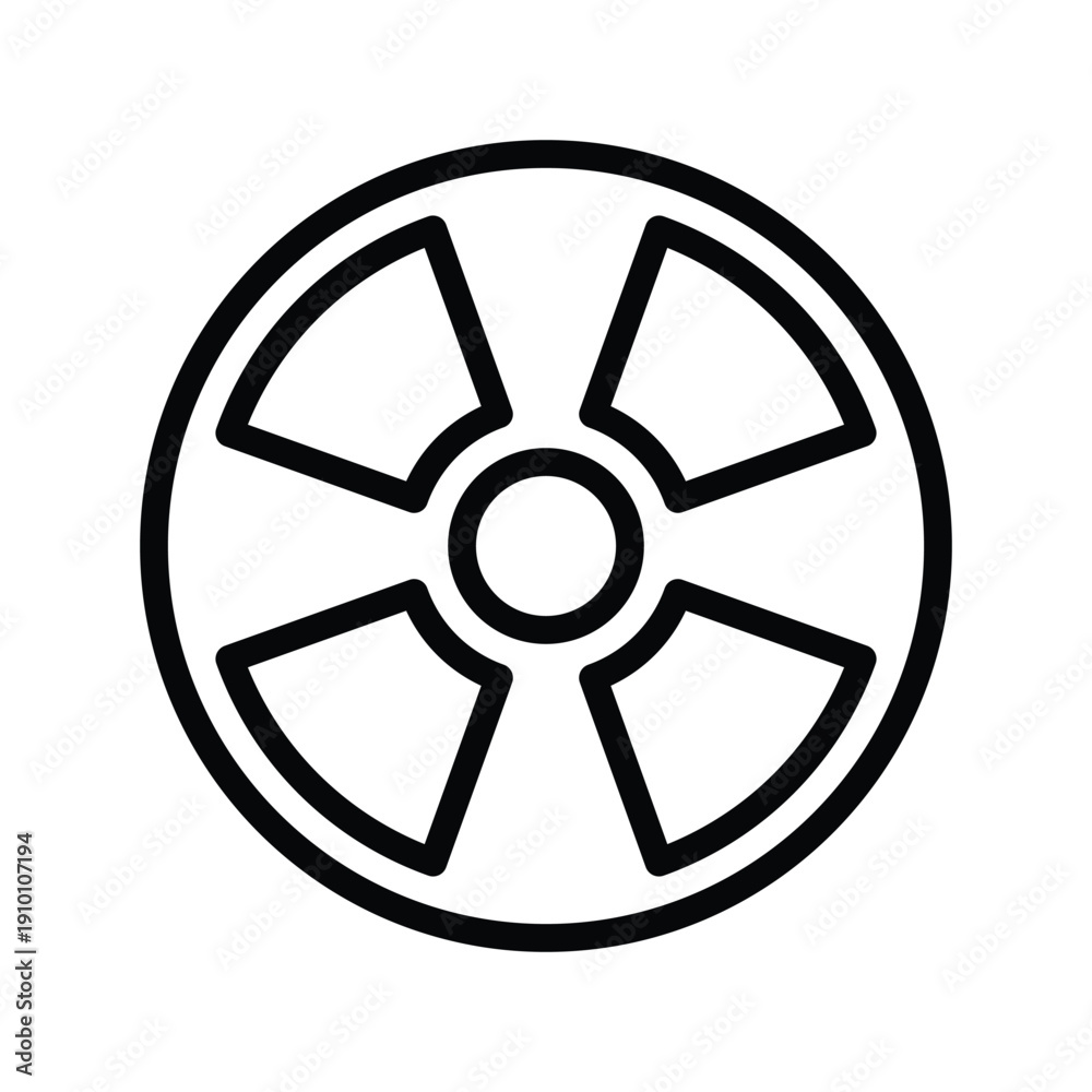 Fototapeta premium A simple black and white outline of the universal radioactive symbol, representing danger and radiation. Construction things single line icon UI design.