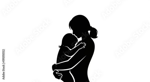 Mother holding newborn baby in loving embrace silhouette