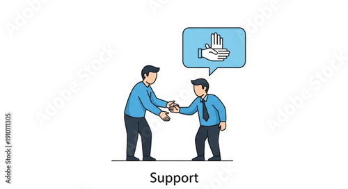 Two businessmen shaking hands offering support and assistance.