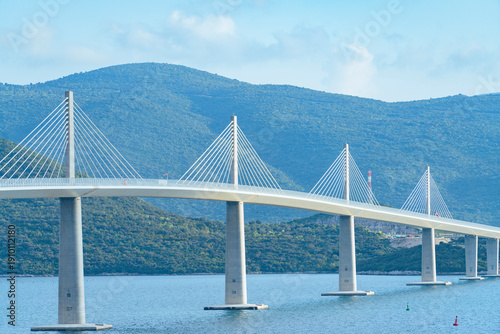 The panorama view of pelješac bridge in Croatia.