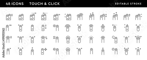 Touch and gestures icons. Finger gesture, touch, finger interaction, swipe, slide, finger pointer, tap and more. Editable stroke. Pixel Perfect. Grid base 32 x 32.