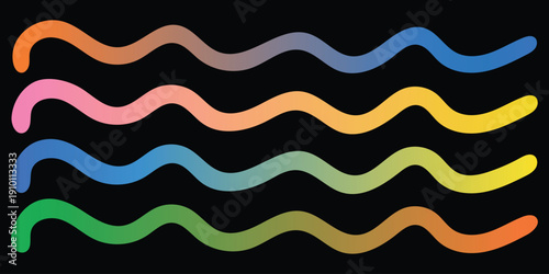 Multicolored wavy lines on a black background