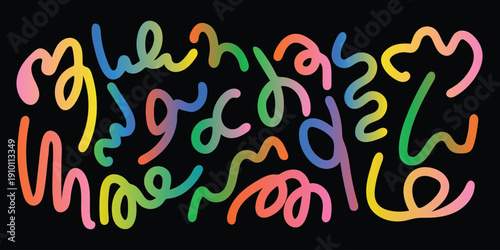 Vibrant colorful squiggles on black background art