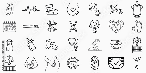 Collection of 25 unique line art icons and symbols
