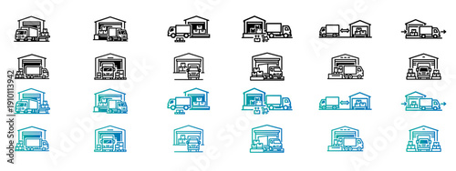 Logistics and Supply Chain Management Line Icons Set