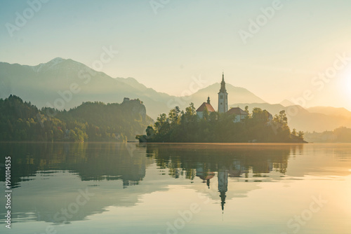 Wallpaper Mural Sunrise view of the Lake bled in Slovenia, Spring time. Torontodigital.ca