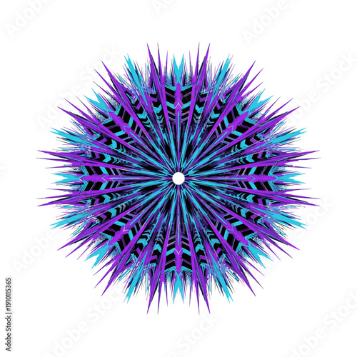 A vibrant abstract starburst design featuring sharp purple and blue spikes radiating from a central point, creating an energetic and modern visual.