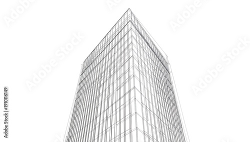High rise building sketch. Line art