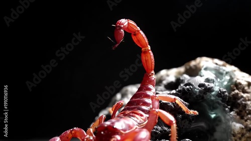Red Scorpion Displaying Defensive Posture in Desert Environment