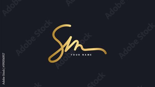 Exclusive Golden SM Signature Logo - Elegant Script Initial Design Template