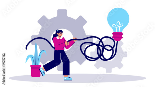 A businesswoman solving complex problems to find a bright business idea