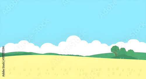 landscape, nature, field, grass, green, meadow, pasture, plain, countryside, rural, outdoor, scenery, horizon, farmland, sky, blue, clouds, cloudscape, daylight, sunlight, sunny, bright, fresh, calm, 