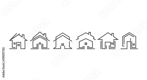 Collection of simple house outlines in a row.