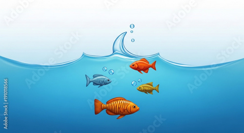 Colorful fish swimming underwater with bubbles rising to surface in ocean