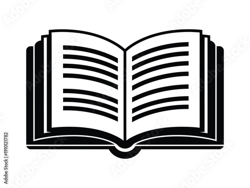 Open black book with pages spread, signifying knowledge, education, or reading.