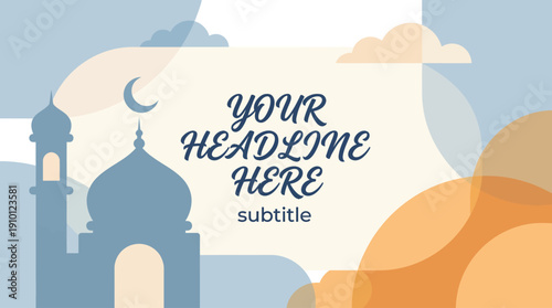 Modern Presentation Slide with Mosque Illustration and Clouds Background Template