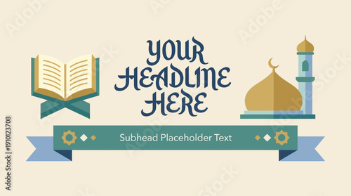 Islamic Graphic Design Template with Book Mosque Icons and Text Placeholders