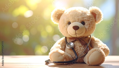 Teddy Bear Doctor with Stethoscope - A Symbol of Comfort and Care.