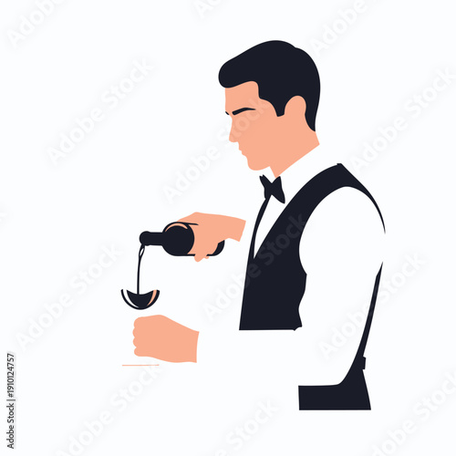 Waiter pouring wine into glass, elegant service, restaurant, bar, sommelier pouring red wine