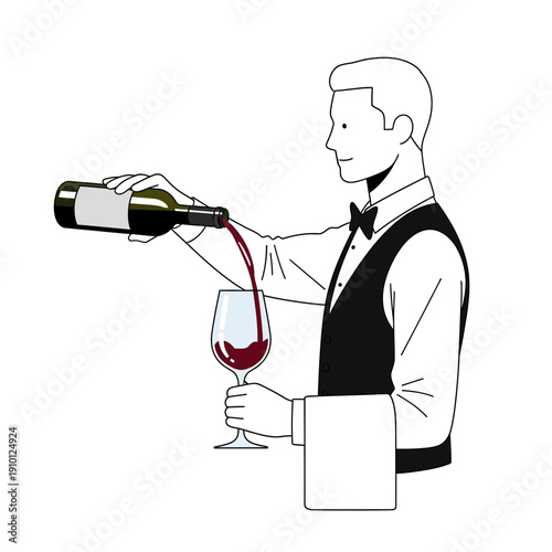 Waiter pouring red wine into a glass, sommelier service, fine dining, restaurant, bar, celebration