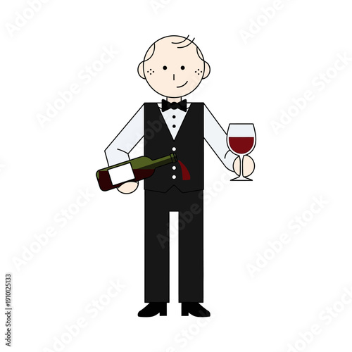 Waiter pouring red wine into glass, formal attire, restaurant service, sommelier