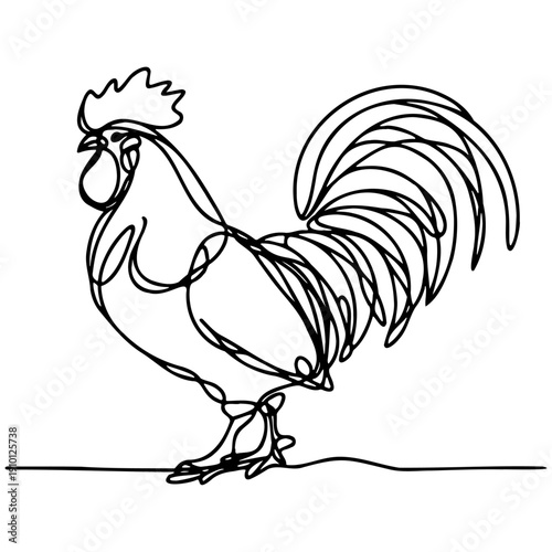 Chicken Cock Rooster Line Art.