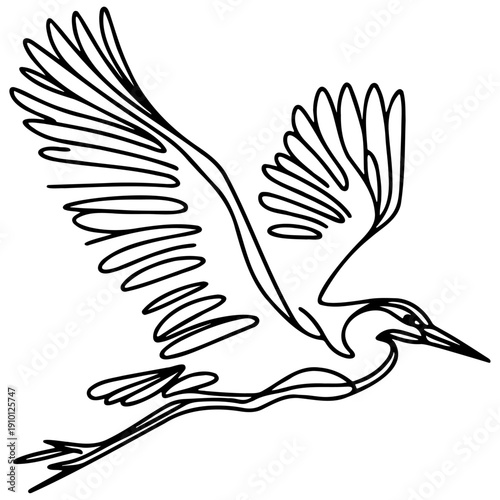 Heron Flying Line Art.