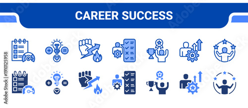 Career Success Icon Collection,  featuring Success, Growth, Development, Promotion, Motivation, Opportunity, Achievement.