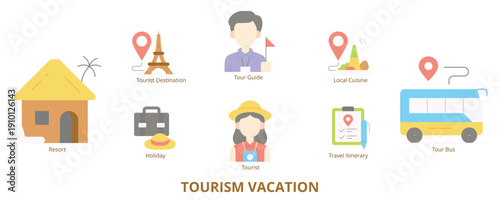 Tourism Vacation Flat Banner Web Icon Set Vector Illustration