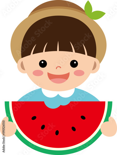 수박을 먹는 어린이
