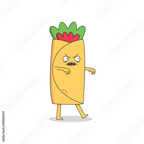 Cute burrito cartoon character zombie walk doodle