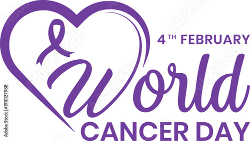  4 TH February World Cancer Day purple ribbon typography symbols 