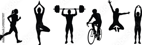 Fitness Silhouettes Exercising Outdoors