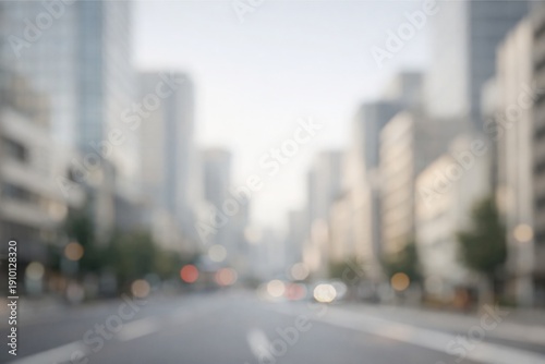 Blurred urban city street background with modern buildings and soft daylight