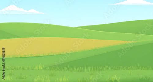 landscape, grassland, meadow, green, field, pasture, lawn, nature, scenery, countryside, rural, outdoor, horizon, plains, farmland, sky, bluesky, clouds, cloudscape, daylight, sunshine, sunny, bright,