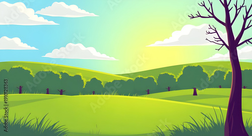 landscape, nature, grass, greenfield, meadow, field, pasture, plain, countryside, rural, outdoor, scenery, horizon, farmland, sky, blue, clouds, cloudscape, daylight, sunlight, sunny, bright, fresh, c