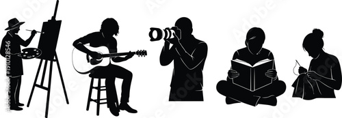 Silhouette Artists Creating Music Reading Painting Writing