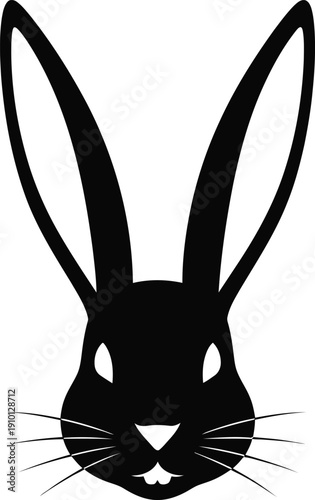 Black Rabbit Head Silhouette Isolated on White
