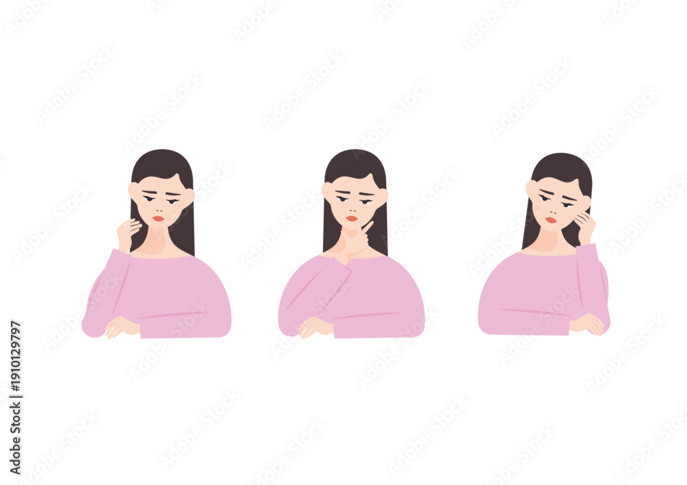 Obraz premium うつむく女性のイラストセット素材