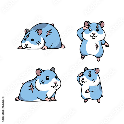 Cute cartoon hamsters in different poses on white background