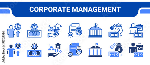 Corporate Management Icon Collection,  featuring Management, Money Management, Asset Management, Financial, Institution, Finance, Businessman.